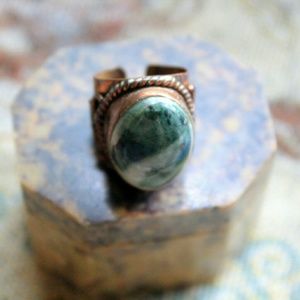Boho Green Jasper Adj Cocktail Ring